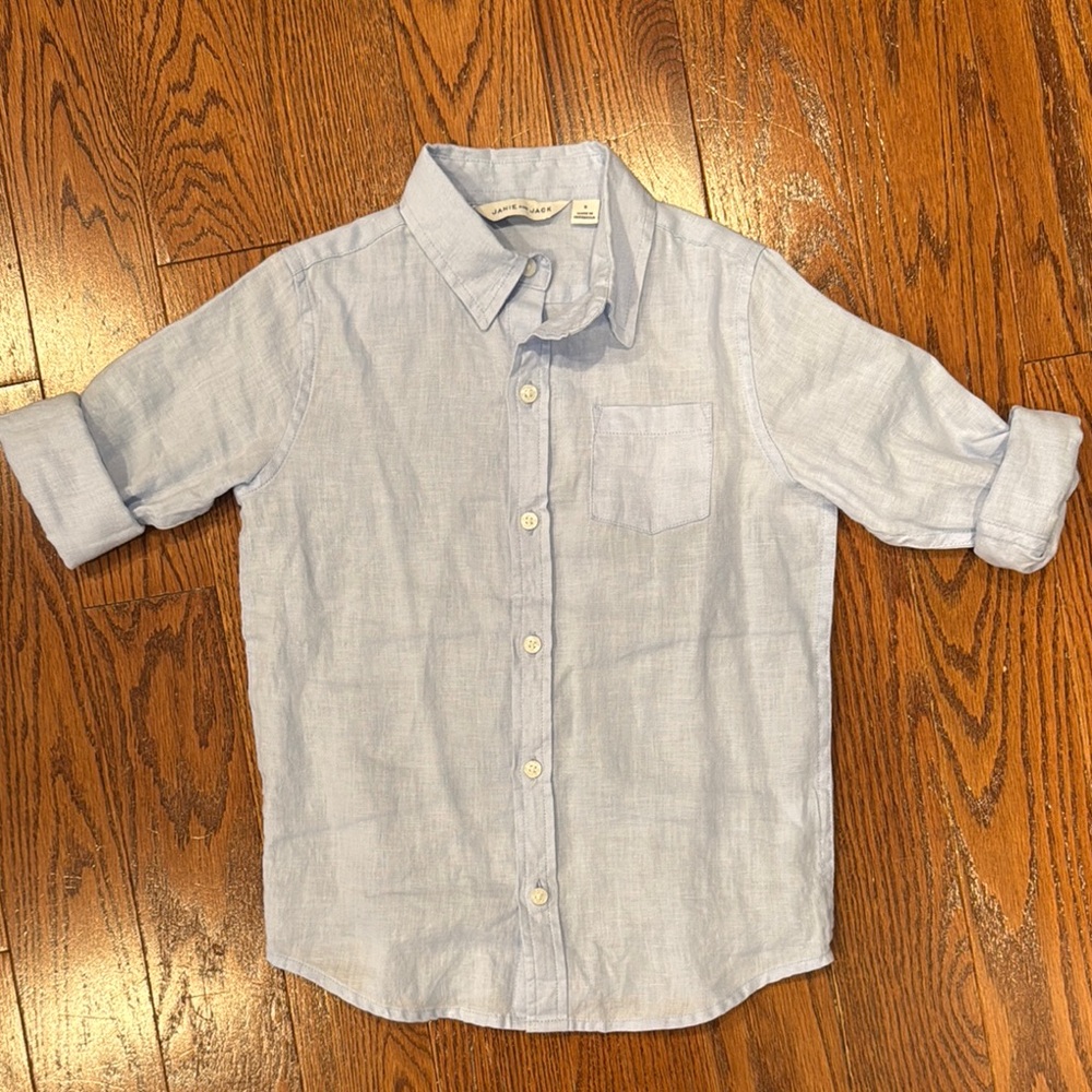 Janie & Jack Light Blue Linen Button Down Shirt